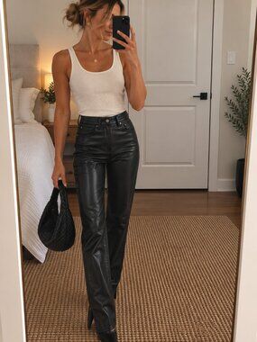 Abercrombie & Fitch Black Faux Leather Pants Womens 25 0 Straight Leg